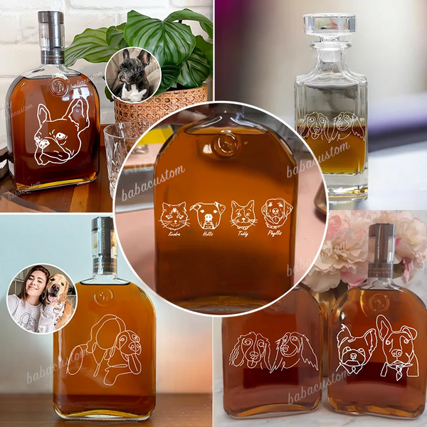 Custom Pet One-line Portrait Whiskey Bottle – Perfect Personalized Gift for Pet Lovers