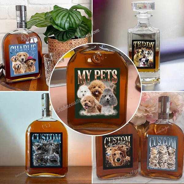 Custom Pet Vintage Photo Whiskey Bottle – Personalized Gift for Pet Lovers