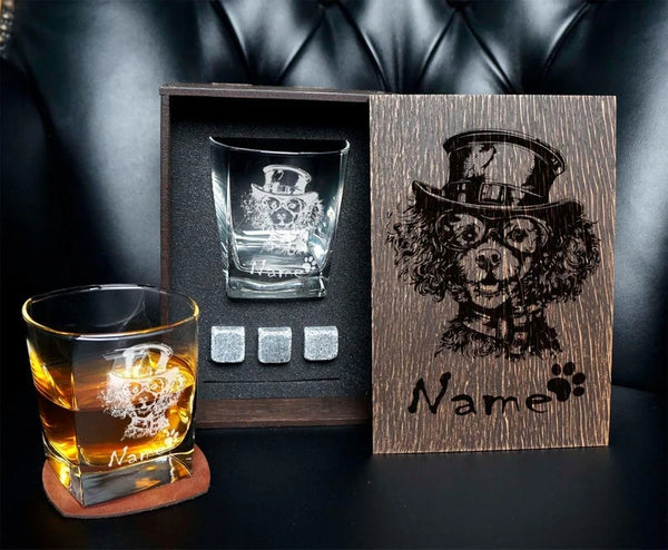 Personalized Pet Portrait Whiskey Rock Glass Box Set