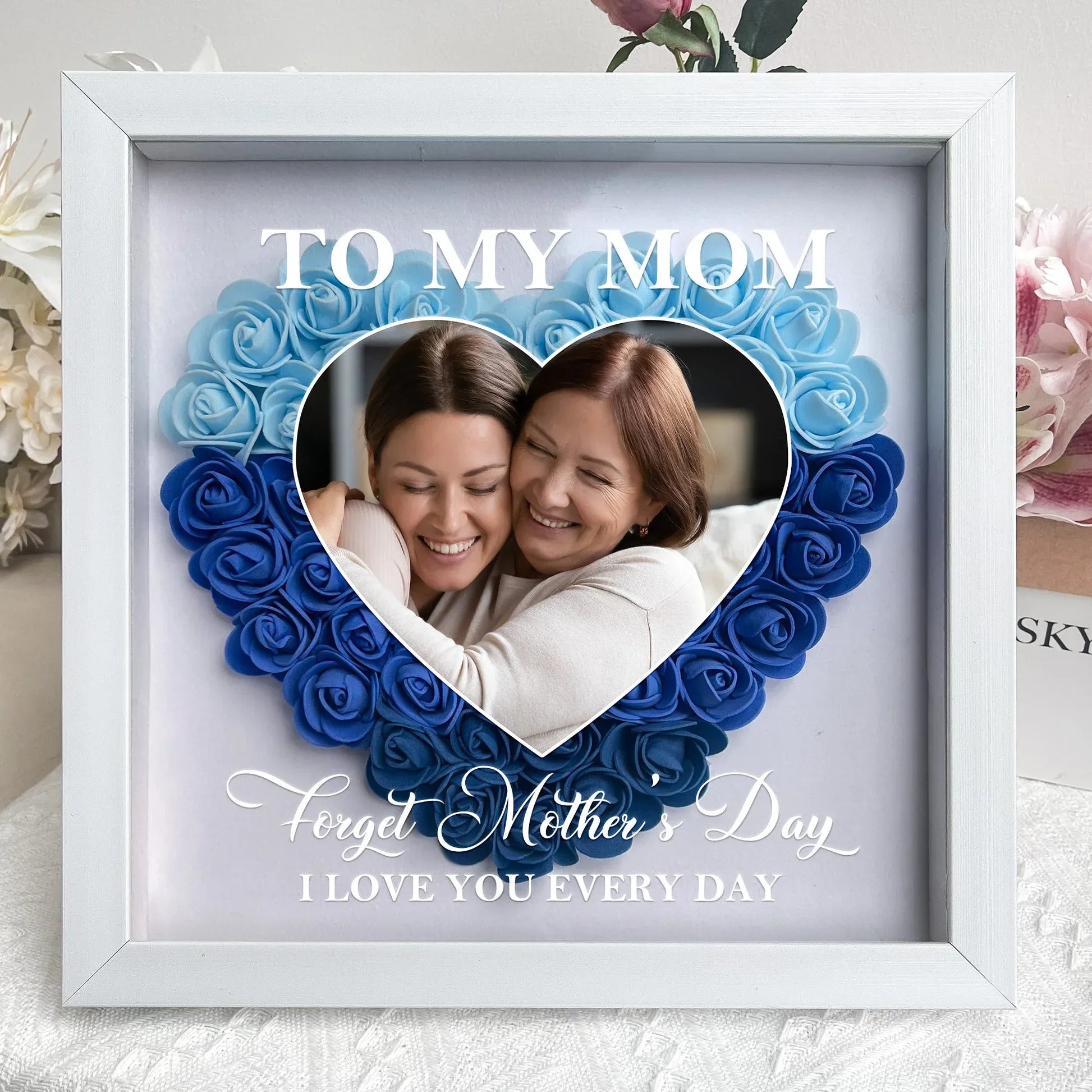 Mama Geschenk Ich liebe dich jeden Tag - Personalisierte Blumen Schattenbox 