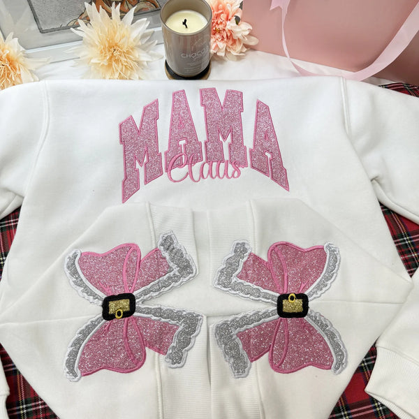 Personalized Mama Embroidered Glitter Side Bow Sweatshirt