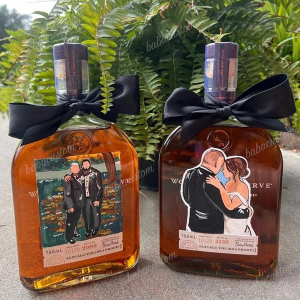 Custom Hand Painted Couple Portrait Whiskey Bottles