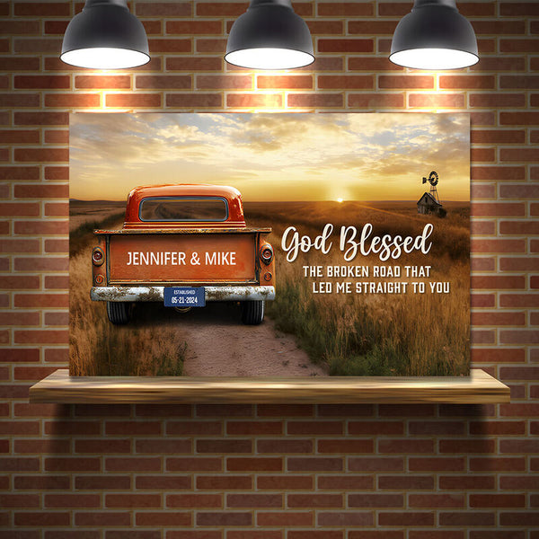 Personalized Name Canvas Wall Art with Truck Pattern Cool Gift for Couples