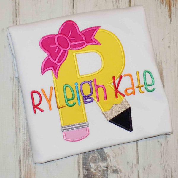 Personalized Girls Initial Embroidered First Day Back to School Kindergarten Shirt For Kids