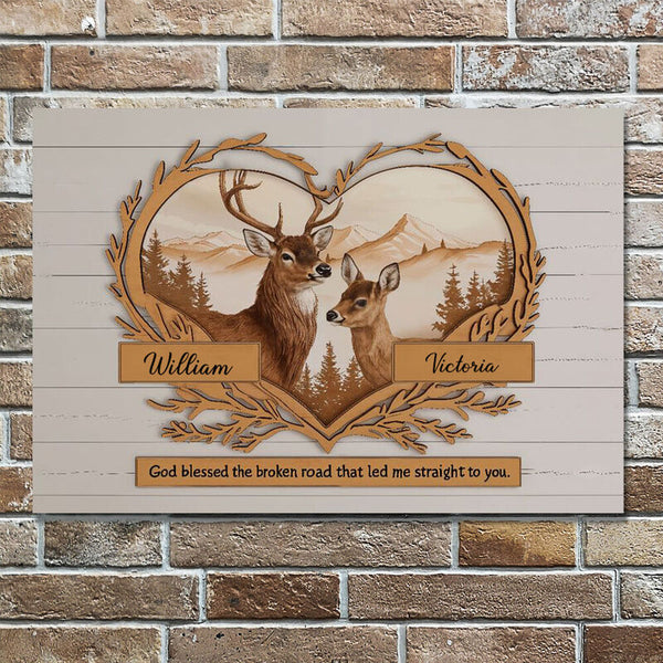 Personalized Name Canvas Wall Art with Deer Pattern Best Gift for Family