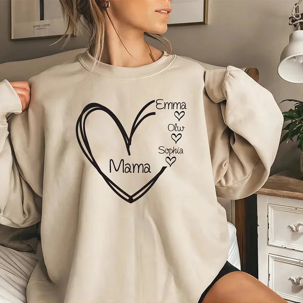 Custom Mama Heart Print Sweatshirt with Children's Name