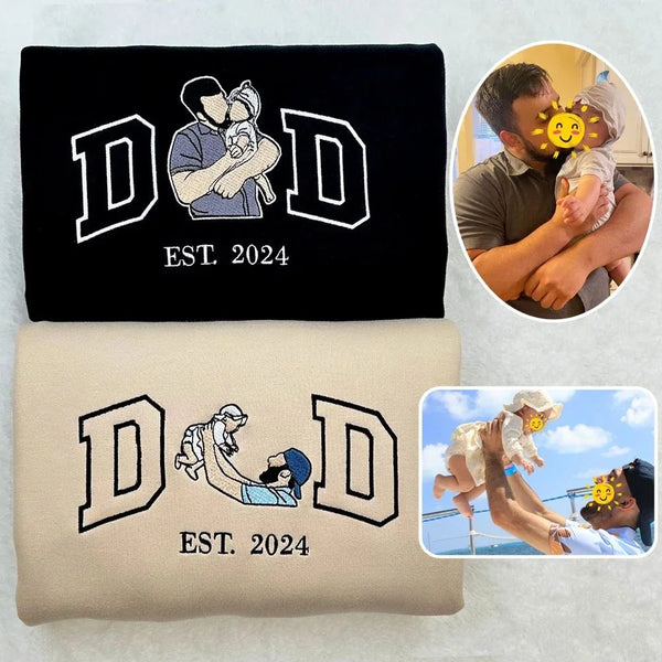 Custom Embroidered Portrait & Nickname Shirt - Personalized Sweatshirt - Gift for Dad