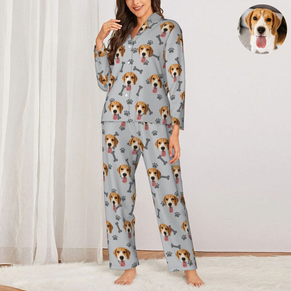 Personalized Pajamas Custom Pet Photo Bones and Paw Prints Pattern Design Attractive Gift for Pet Lovers