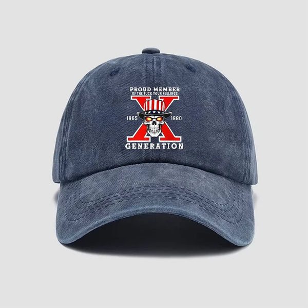 Gen X Skull PROUD MEMBER Unisex Hat EST Cap Towside Printing