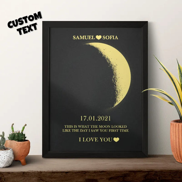 Custom Moon Phase and Names Wooden Frame with Your Text Custom Couple Art Frame Best Valentine's Day Gift