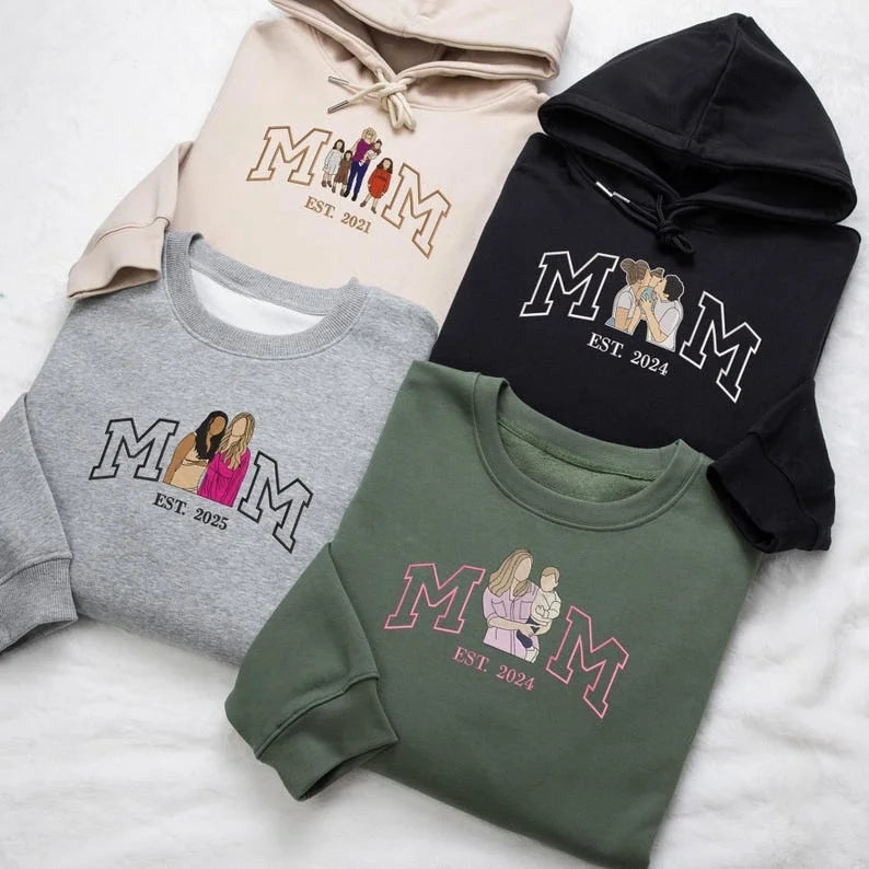 Benutzerdefiniertes besticktes Fotoportrait-Sweatshirt - Personalisiertes Mama-Sweatshirt - Geschenk für Mama 