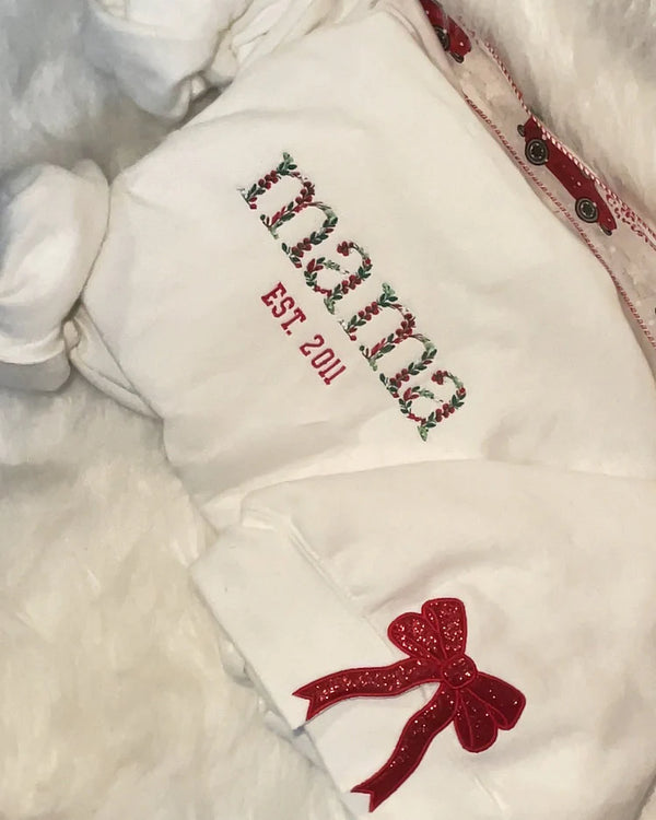 Personalized Mama Side Bow Embroidered Sweatshirt