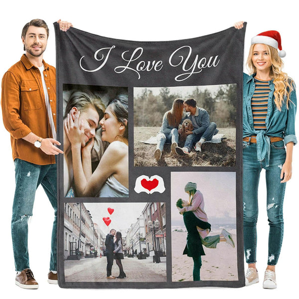 Custom Blanket With 4 Photos Personalized Picture Throw Blanket