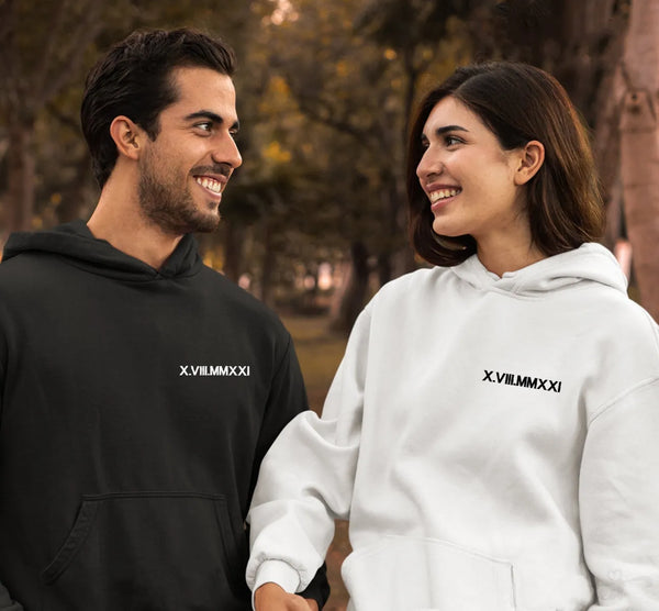 Custom Embroidered Roman Numeral Date Couple's Sweatshirt