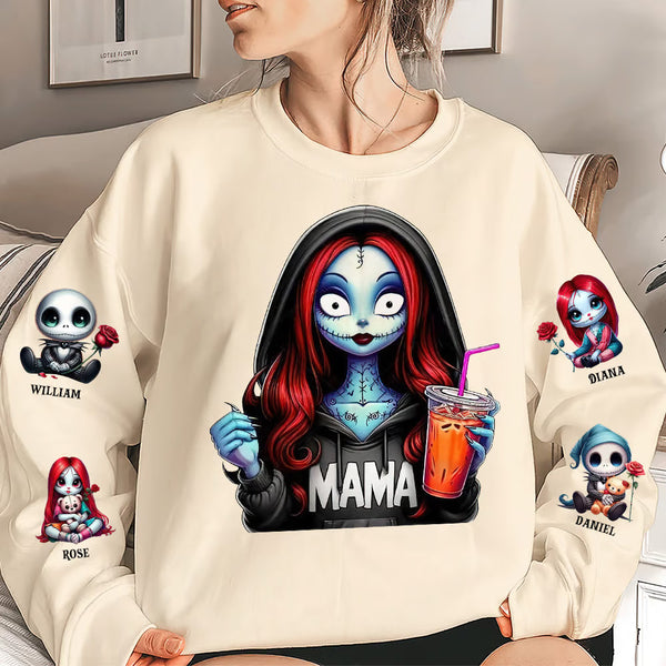 Horror MAMA Sweatshirt with Kid's Names on the Sleeve