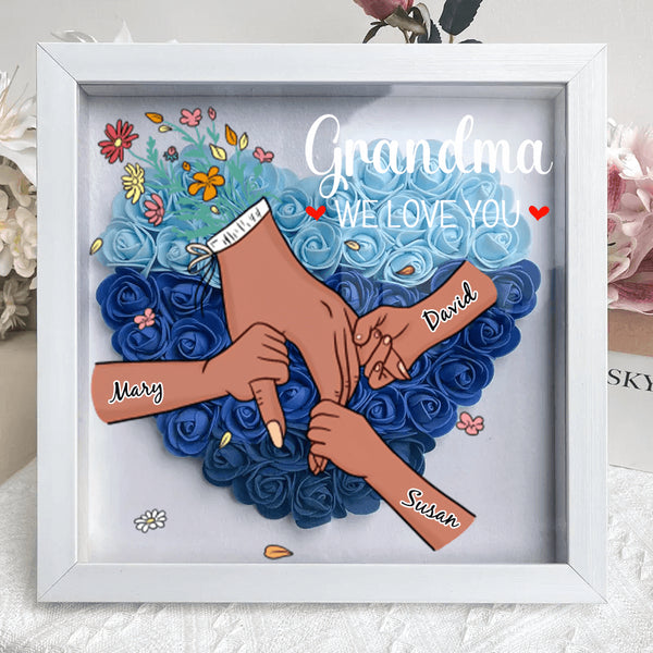Personalized Mother & Grandma Flower Shadow Box with Names – A Unique Keepsake with Customizable Skin Tones & Up to 12 Hand Selections