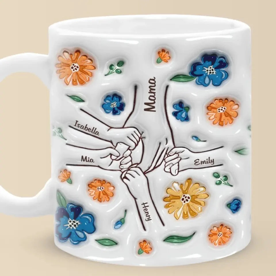 Hand in Hand I Will Always Protect You -Family Personalized Custom 3D Inflated Effect Printed Mug - Mother's Day, Gift For Mom, Grandma