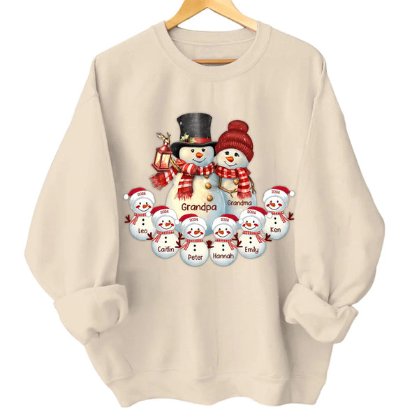 Couple Snowman Christmas Grandma Grandpa With Grandkids Personalized Sweatshirt