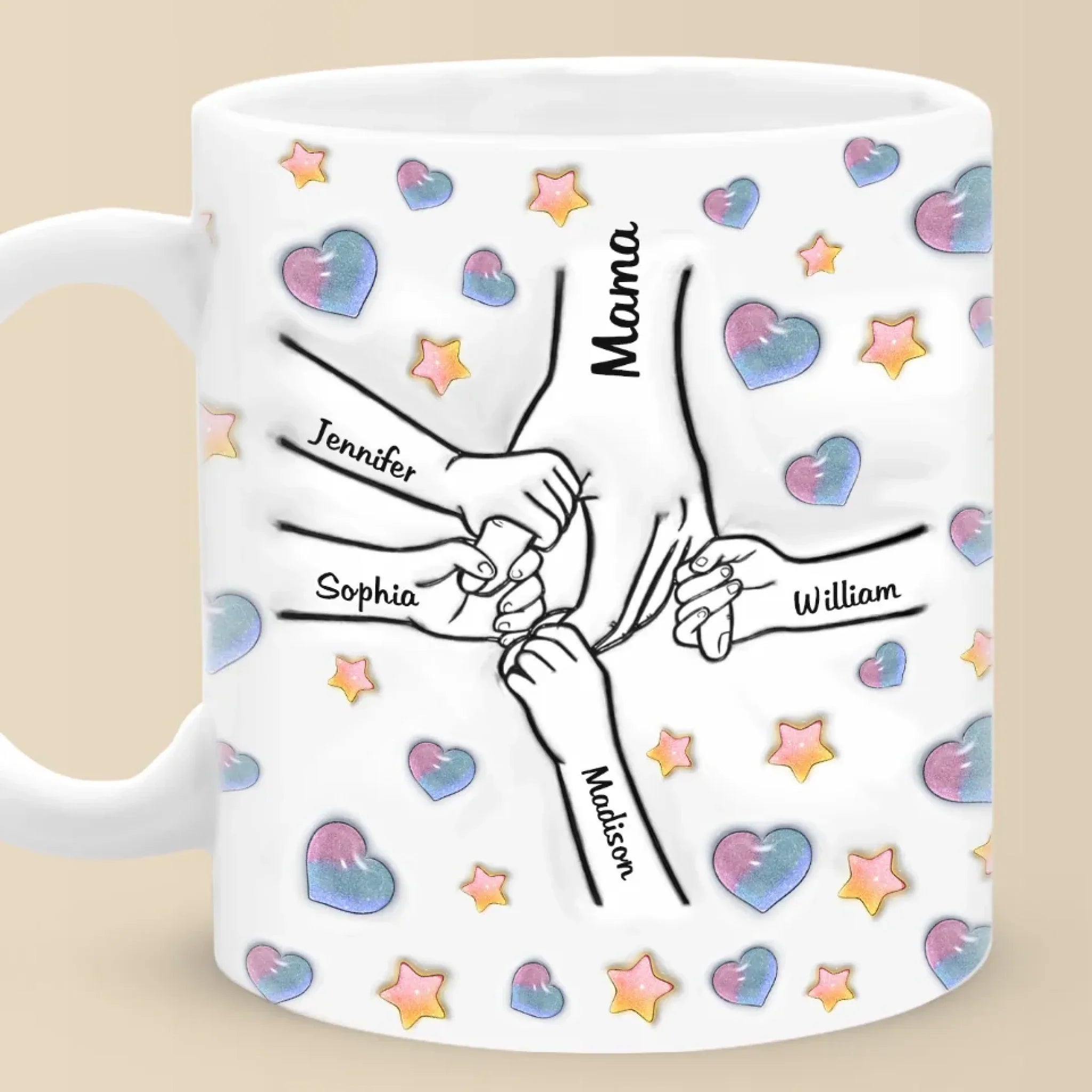 Tenere per sempre l'amore di mamma - Tazza personalizzata familiare con effetto gonfiato 3D stampato - Regalo per la festa della mamma per mamma, nonna