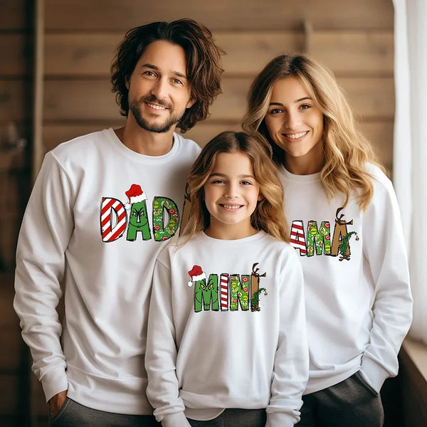 Custom Family Christmas Sweatshirt With Kids Names On Sleeve