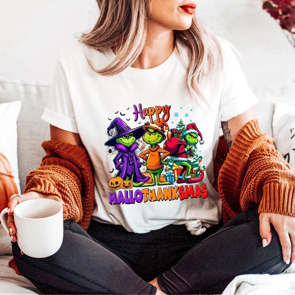 Happy HalloThanksMas Grumbly Green Sweatshirt