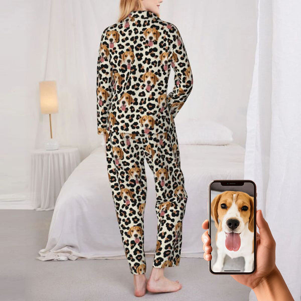 Personalized Pajamas Custom Pet Photo Leopard Print Stylish Design Perfect Gift for Her Family