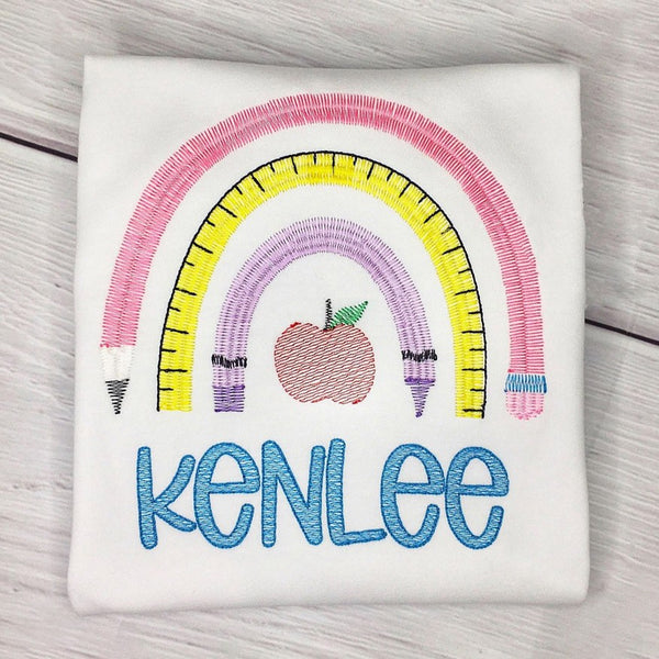 Personalized Girls Embroidered Pencils First Day Back to School Kindergarten Shirt For Kids