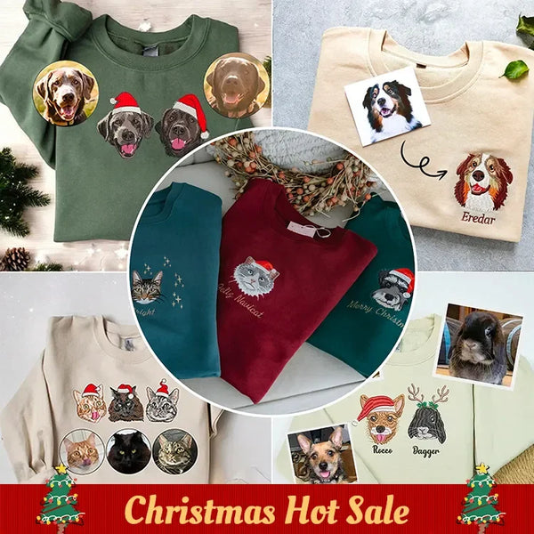 Custom Embroidered Pet Portrait Christmas Jumper Sweatshirt