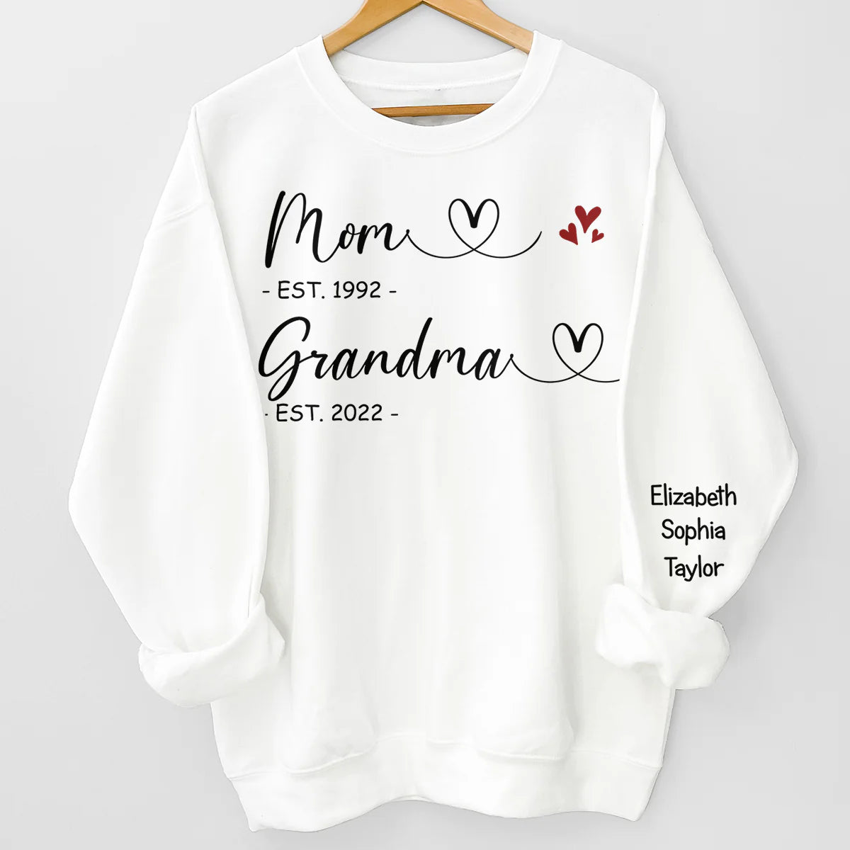 D'abord Maman Maintenant Grand-mère - Sweat-shirt Unisexe Personnalisé Familial Avec Design Sur La Manche - Cadeau Pour Maman, Grand-mère