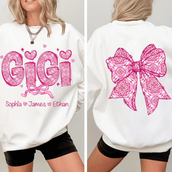 Gigi pink floral with bow And Grandkids Valentine Custom Sweatshirt