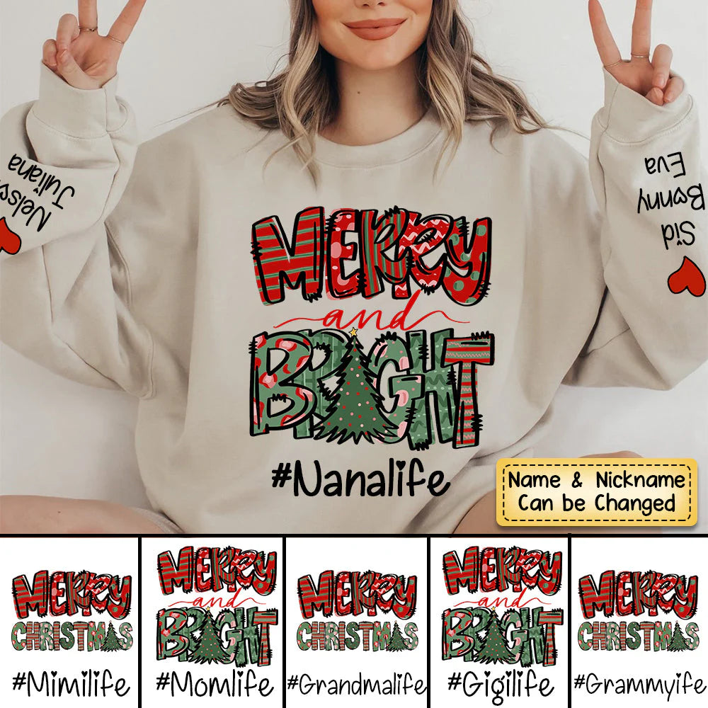 Felpa Personalizzata "Merry & Bright Christmas Grandma Life"