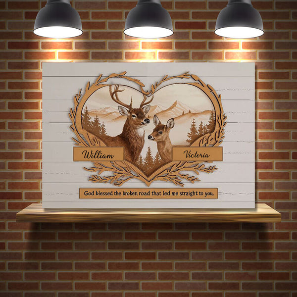 Deer Love Mountains 2 Names Premium Canvas