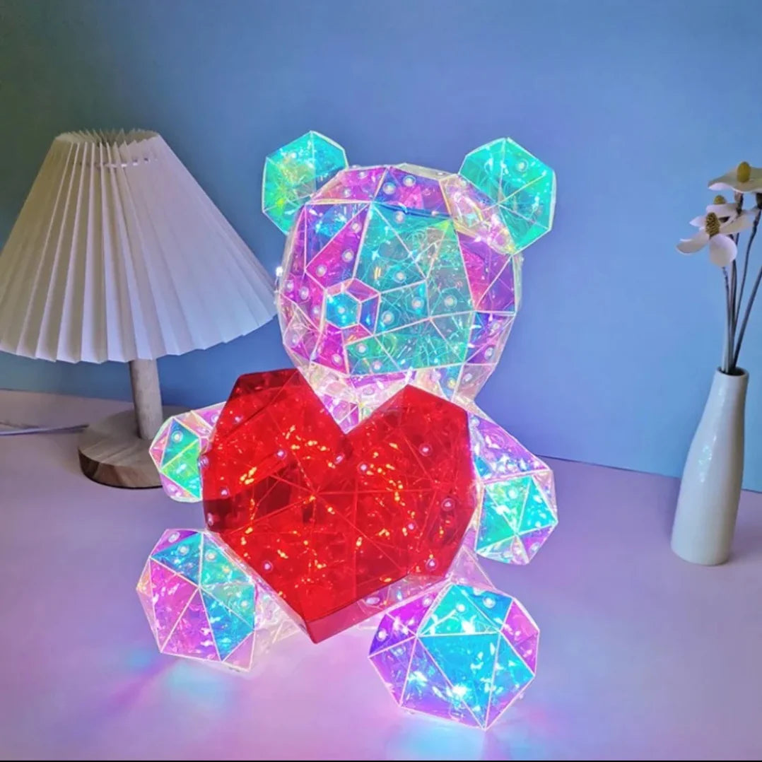 Oso Brillante y Colorido con Caja Transparente Rosa