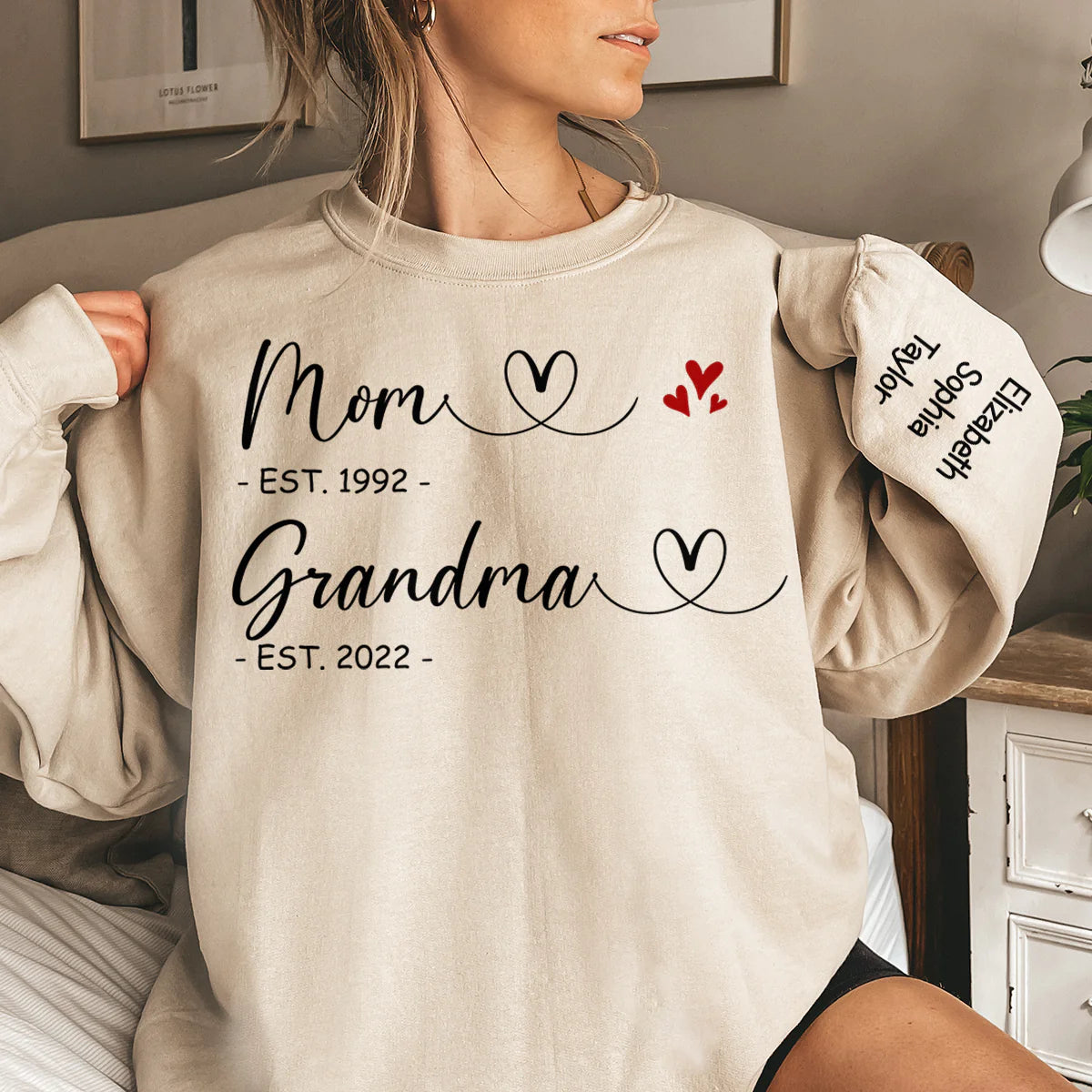 D'abord Maman Maintenant Grand-mère - Sweat-shirt Unisexe Personnalisé Familial Avec Design Sur La Manche - Cadeau Pour Maman, Grand-mère
