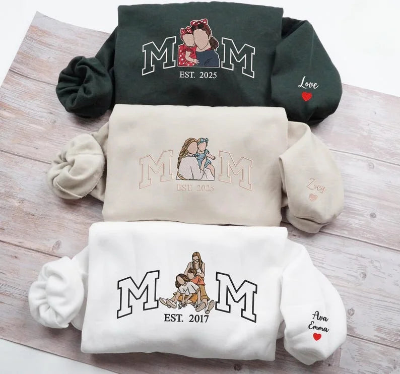 Benutzerdefiniertes besticktes Fotoportrait-Sweatshirt - Personalisiertes Mama-Sweatshirt - Geschenk für Mama 