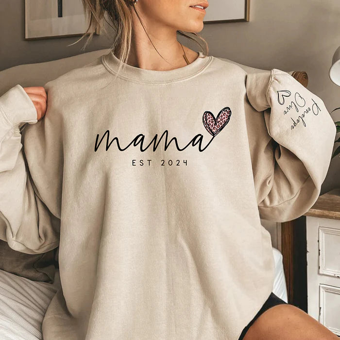 Amour Infini pour Maman - Sweatshirt Personnalisé Mama avec les Noms des Enfants sur la Manche