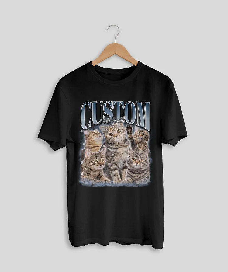 T-shirt Vintage Photo Personnalisé - Impression Personnalisée Vintage Hip Hop Sweatshirt Vintage pour Animaux - Cadeau pour Amoureux des Animaux