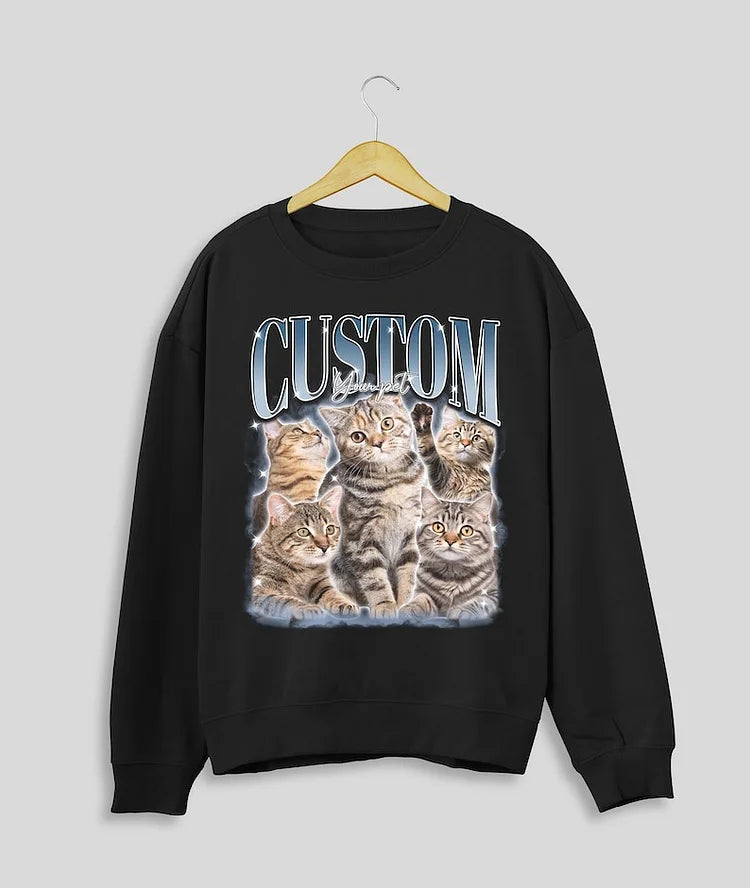 T-shirt Vintage Photo Personnalisé - Impression Personnalisée Vintage Hip Hop Sweatshirt Vintage pour Animaux - Cadeau pour Amoureux des Animaux