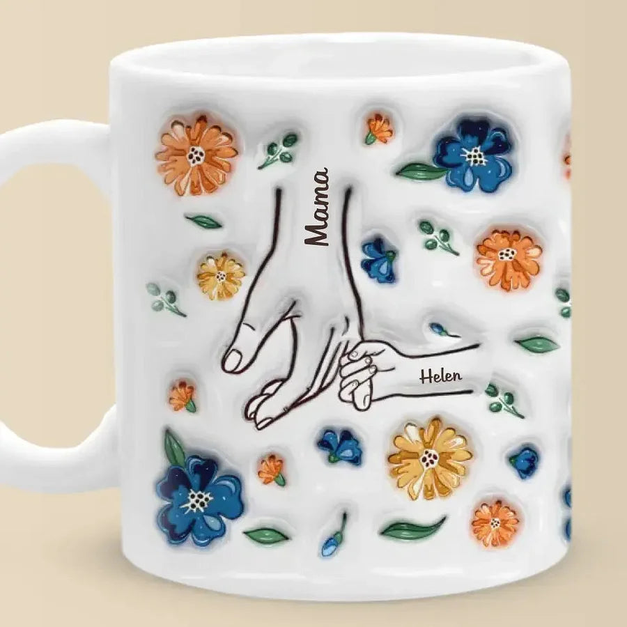 Hand in Hand I Will Always Protect You -Family Personalized Custom 3D Inflated Effect Printed Mug - Mother's Day, Gift For Mom, Grandma