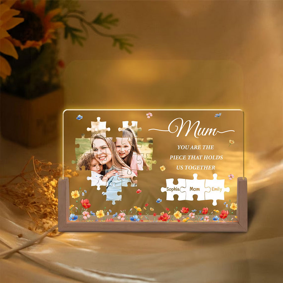 Du bist das Stück, das uns zusammenhält – Personalisiertes Puzzle-Nachtlicht – Perfektes Geschenk für Mama