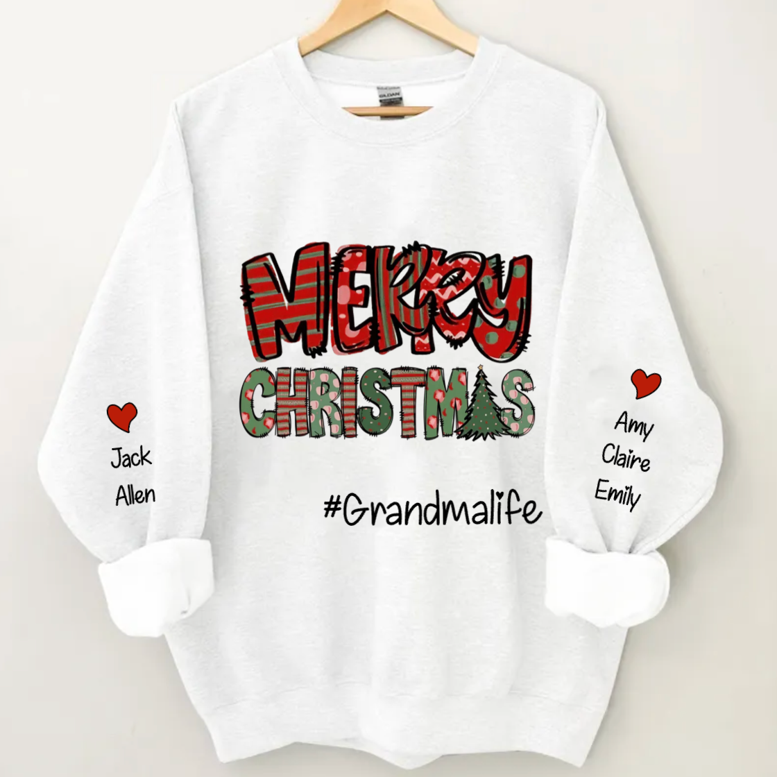 Felpa Personalizzata "Merry & Bright Christmas Grandma Life"