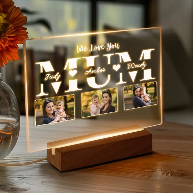 Nous Vous Aimons - Veilleuse Personnalisée en Acrylique avec Photo - Cadeau pour Maman, Fête des Mères & Anniversaire