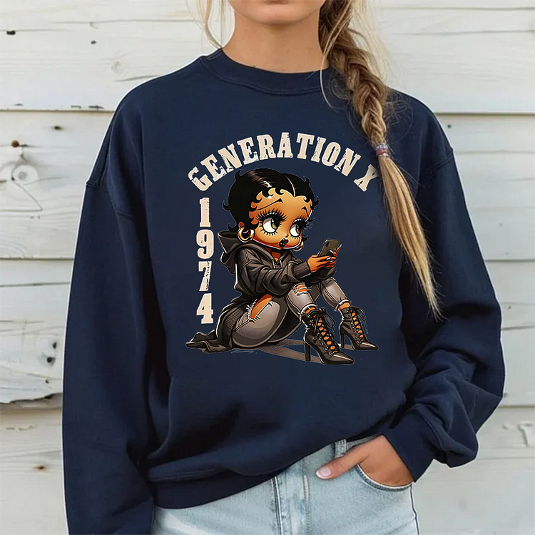 Betty Boop con sudadera con capucha marrón, camiseta Generation X, sudadera