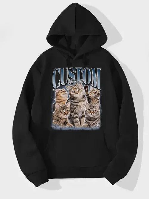T-shirt Vintage Photo Personnalisé - Impression Personnalisée Vintage Hip Hop Sweatshirt Vintage pour Animaux - Cadeau pour Amoureux des Animaux