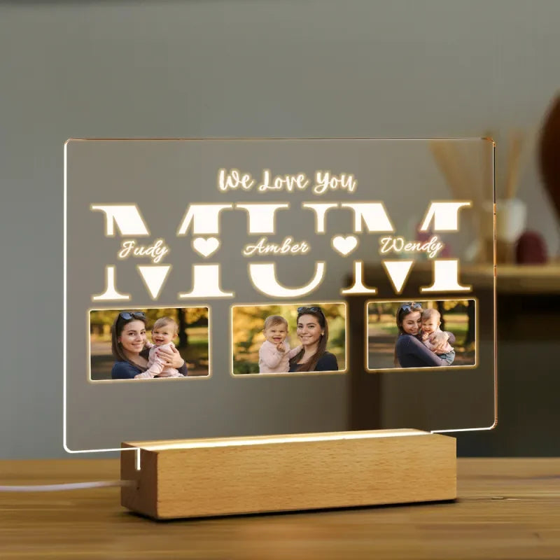 Nous Vous Aimons - Veilleuse Personnalisée en Acrylique avec Photo - Cadeau pour Maman, Fête des Mères & Anniversaire