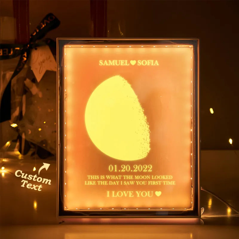 Lampe cadre miroir veilleuse personnalisée phases de lune et noms Cadeaux pour la maison