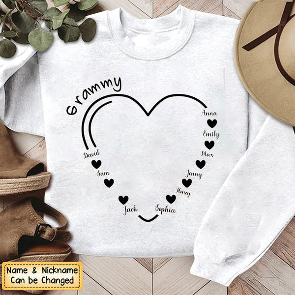 Grandma Mom Heart with Grandchildren Names Personalized Sweatshirt