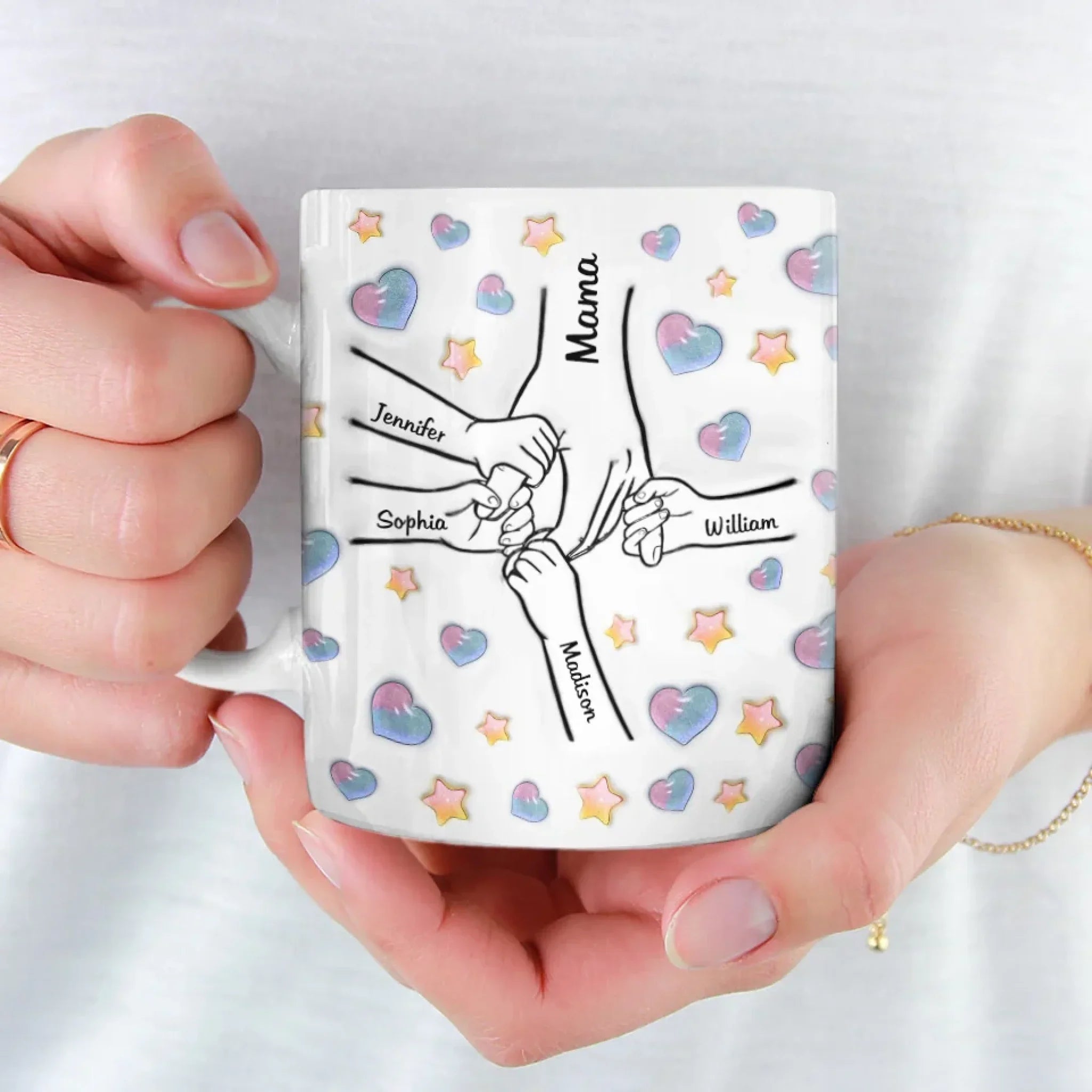 Tenere per sempre l'amore di mamma - Tazza personalizzata familiare con effetto gonfiato 3D stampato - Regalo per la festa della mamma per mamma, nonna