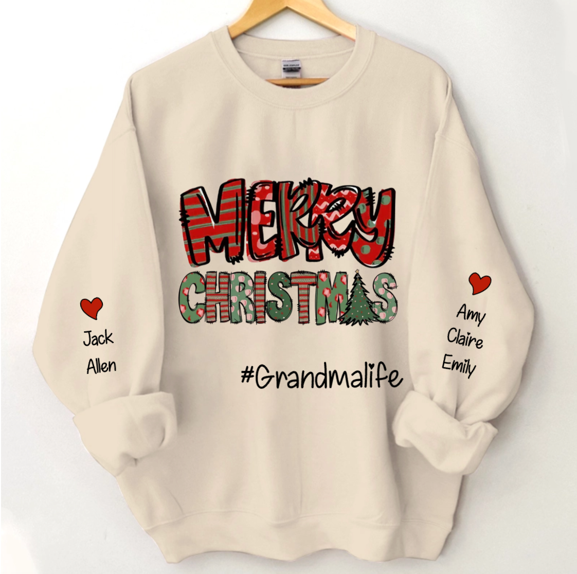 Felpa Personalizzata "Merry & Bright Christmas Grandma Life"