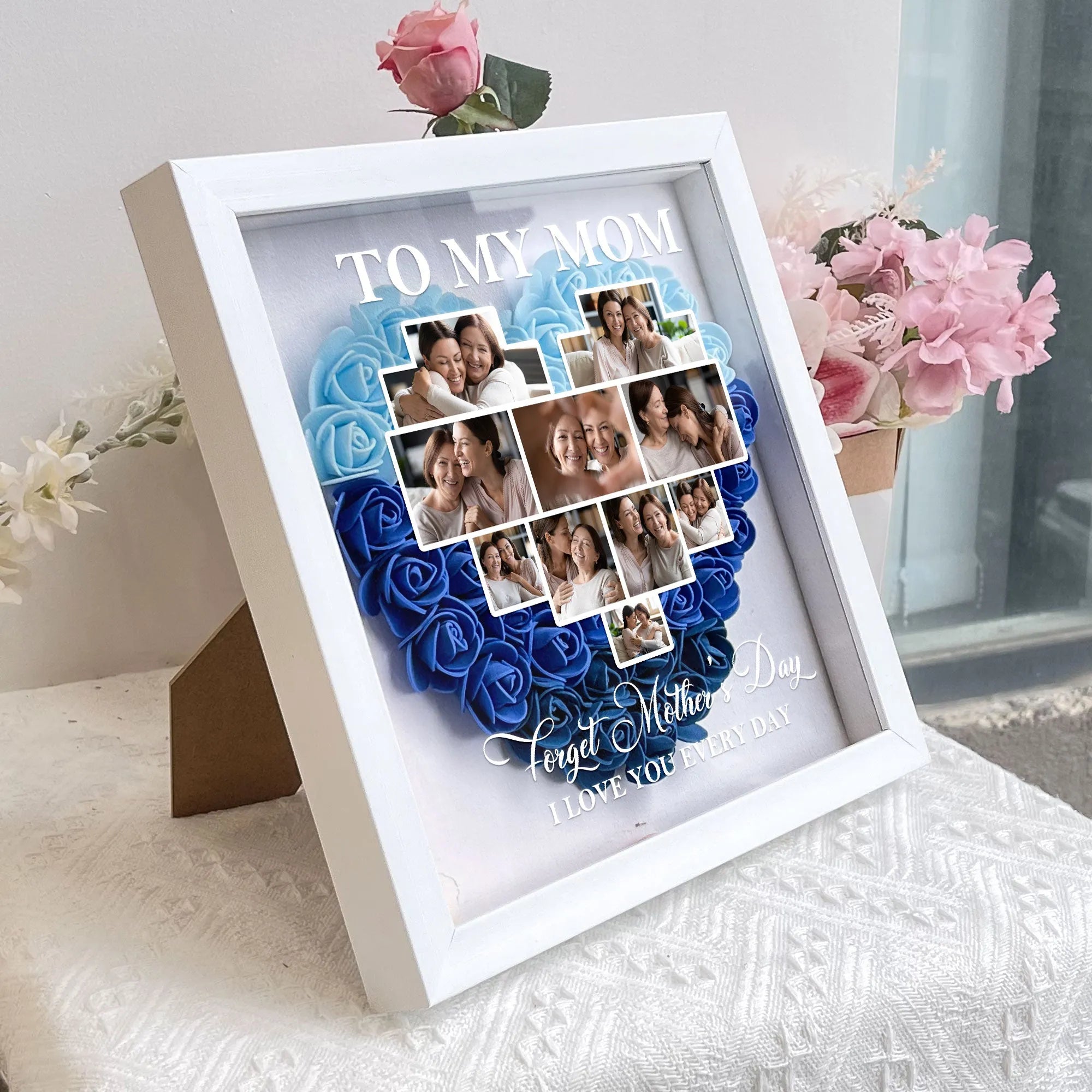 Olvida el Día de la Madre, te amo todos los días - Caja de sombra personalizada con flores